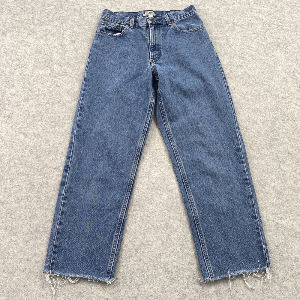 L.L. Bean Original Fit Straight Jeans Womens 8 (26x25) Blue Med Wash Raw Hem